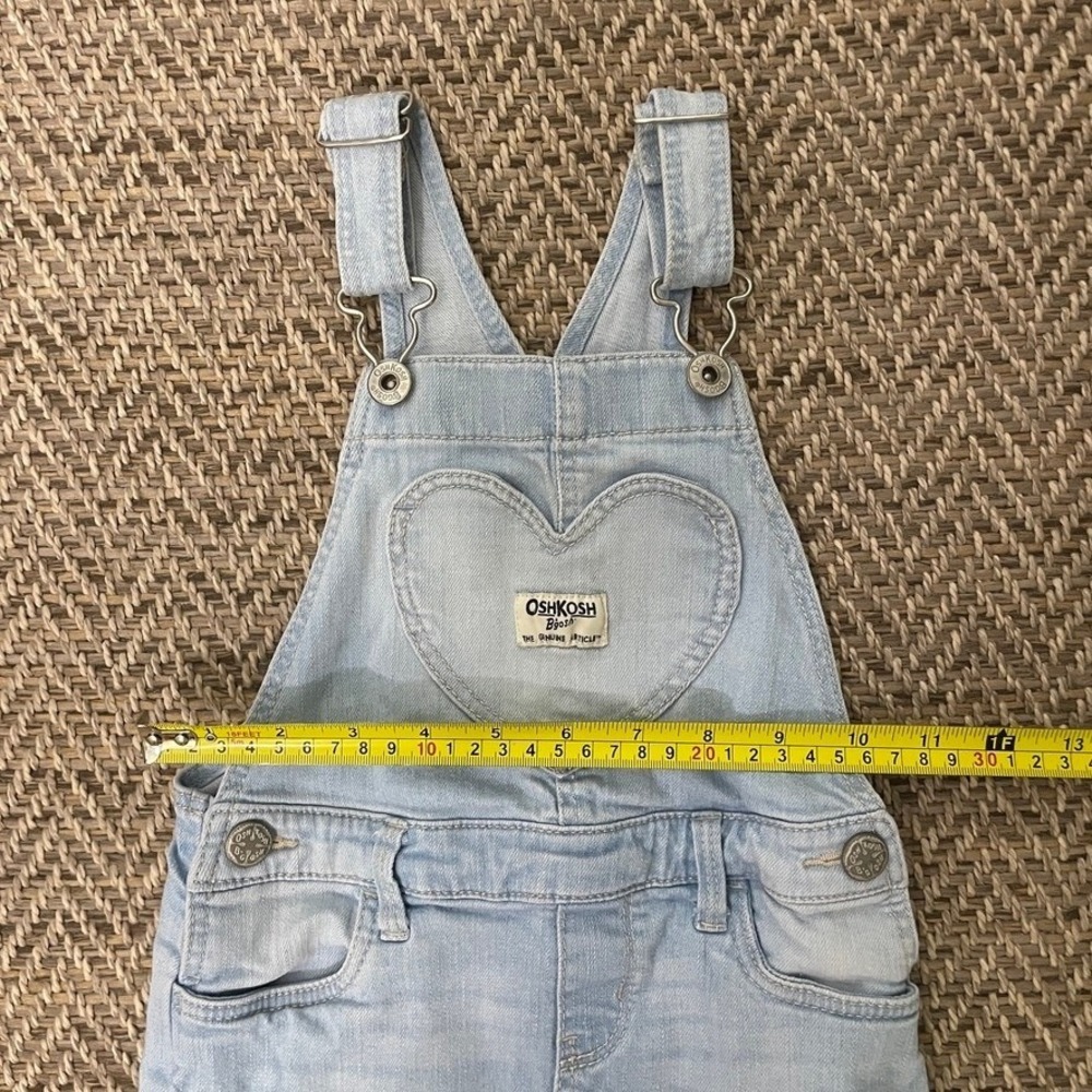OshKosh B'gosh Denim Overall Jumper Dress Kids 3T Light Blue Heart Raw Hem - Picture 5 of 7